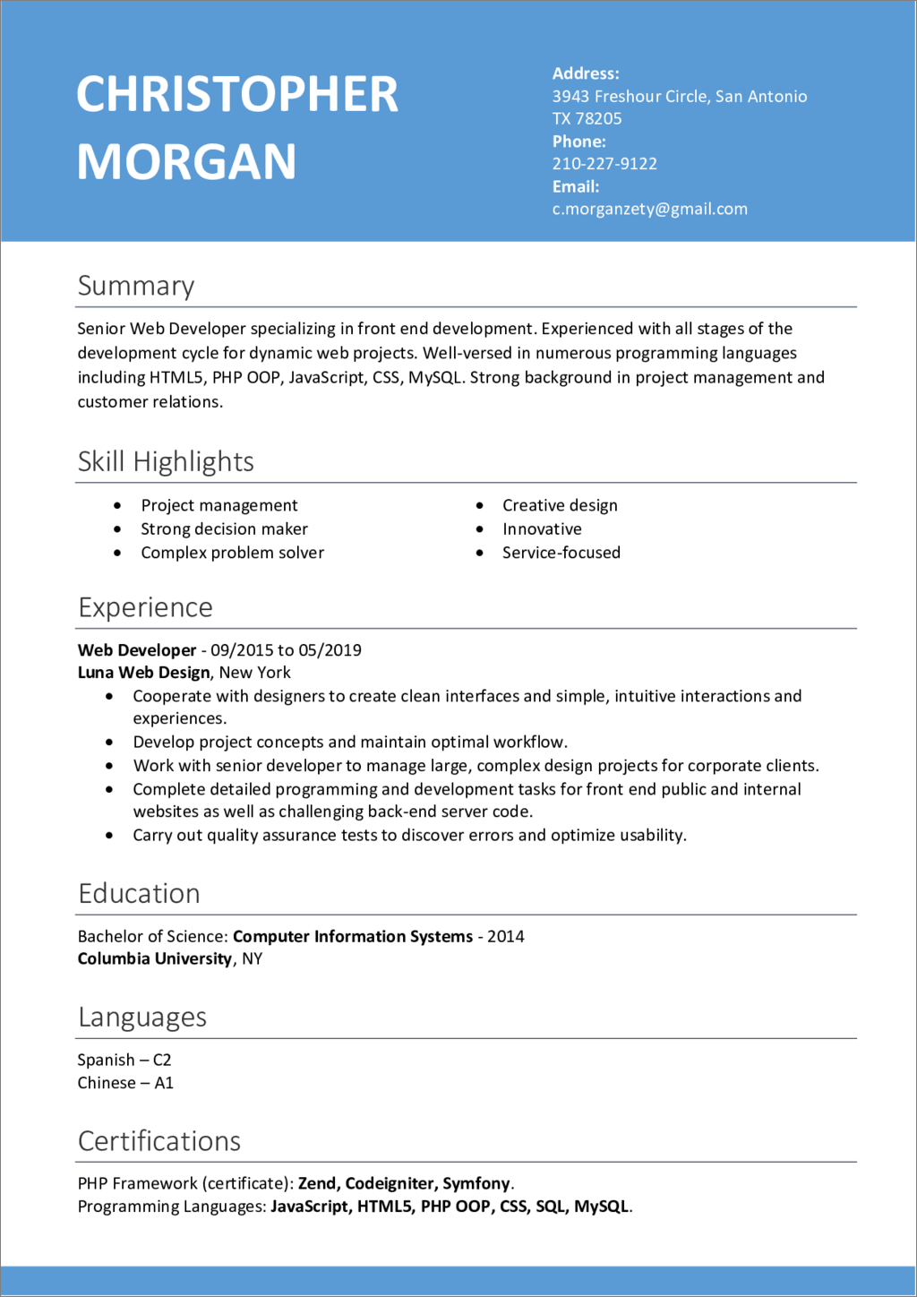 sample resume templates