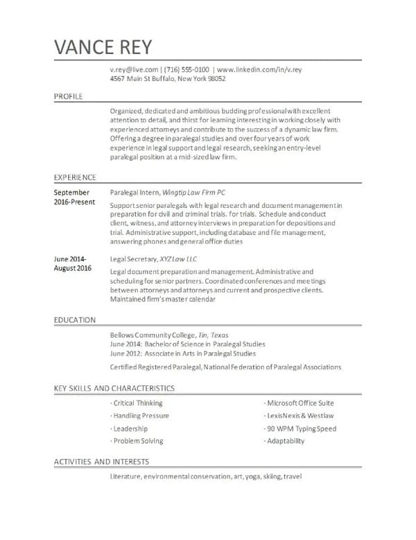 Paralegal CV Template from Word