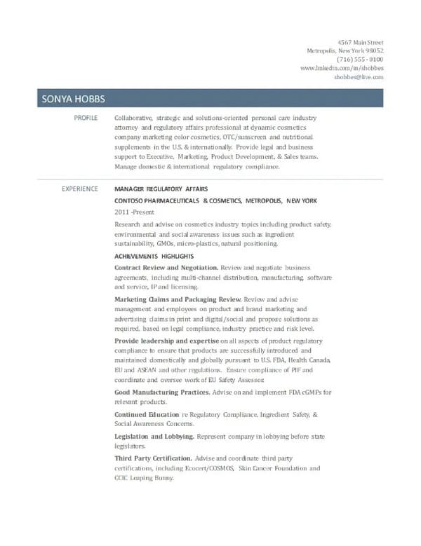 Manager in regulatory affairs CV template from Word