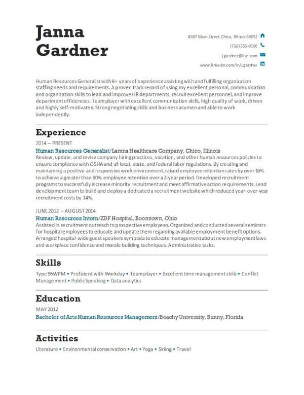 Human resources CV template from Word