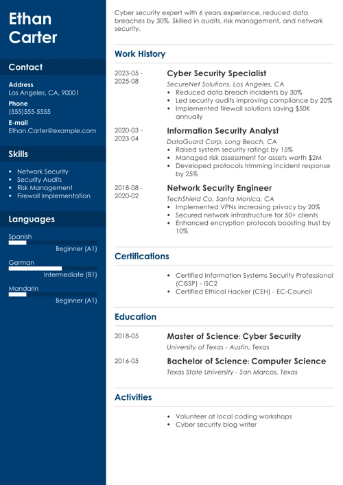 Cyber security resume example