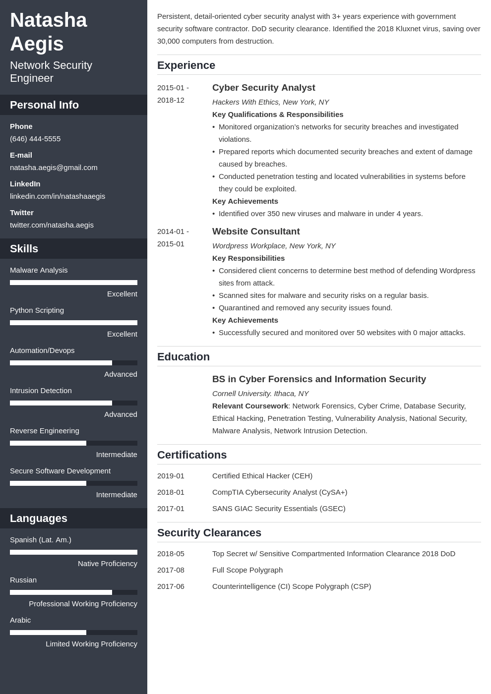 cyber security resume example template cascade
