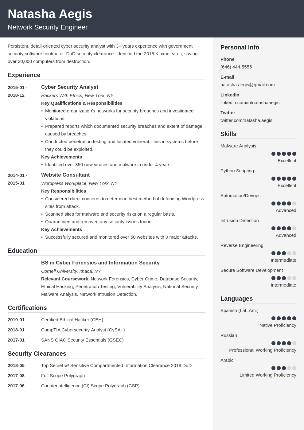 cyber security resume example template cubic