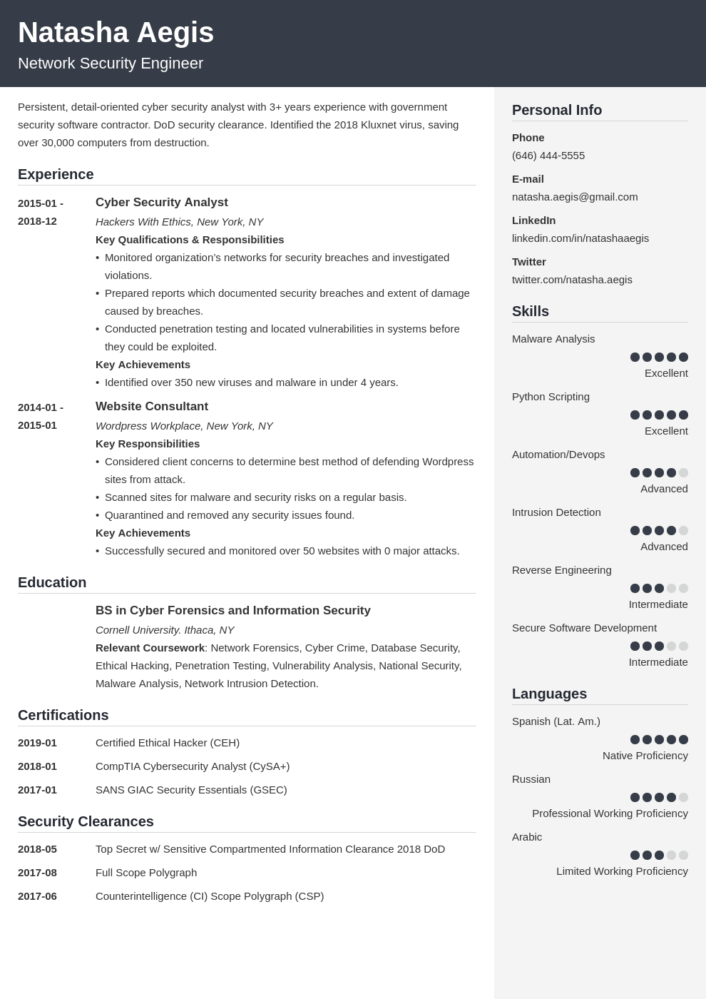 Cyber Security Resume Sample [Also for EntryLevel Analysts]