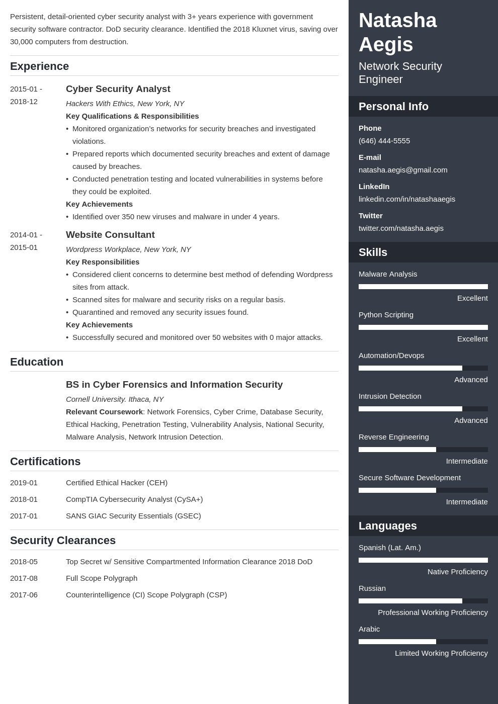 cyber security resume example template enfold