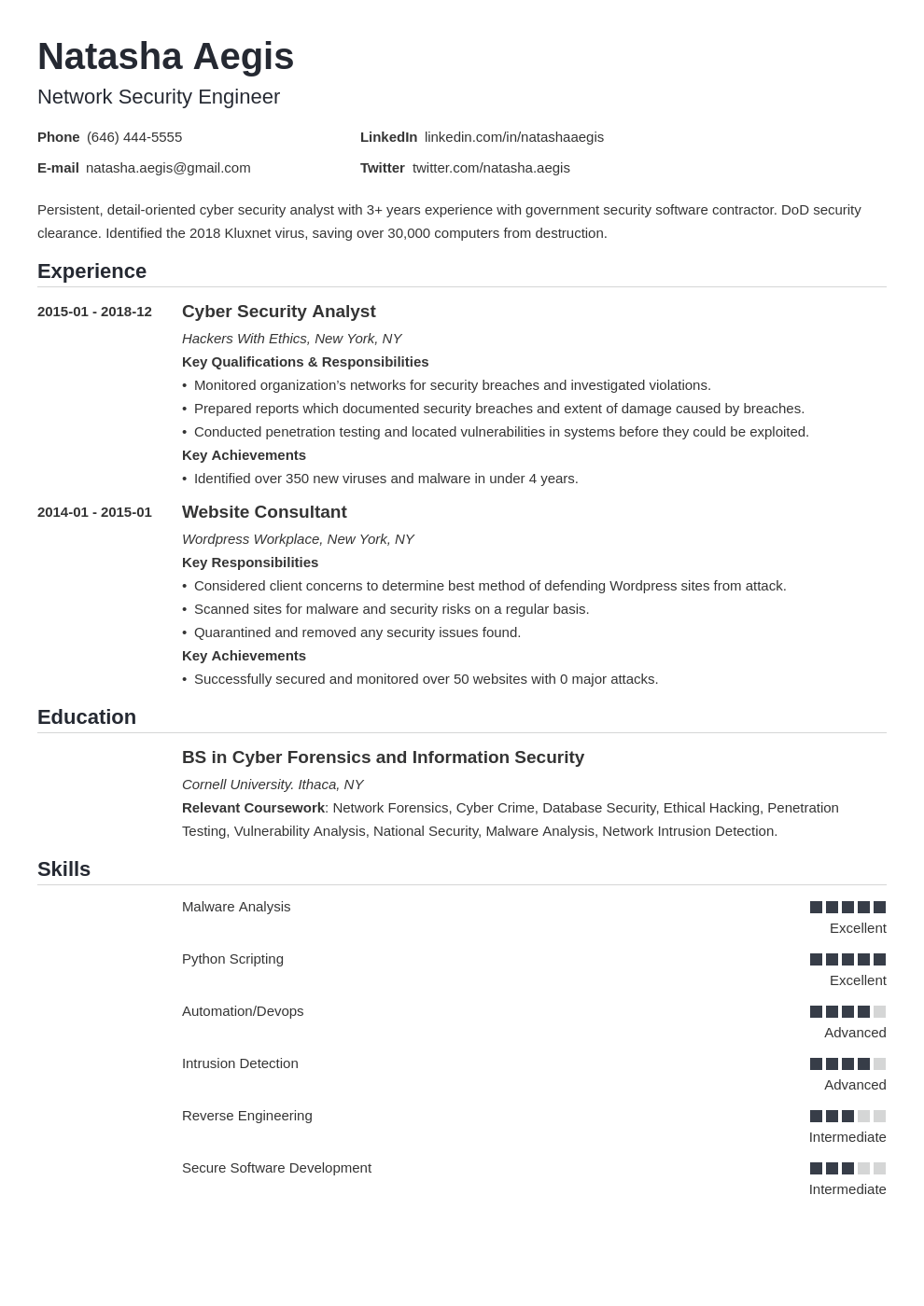 cyber security resume example template nanica