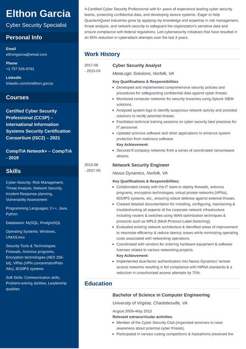 Cyber Security Resume Example