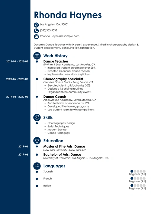 dance teacher resume example