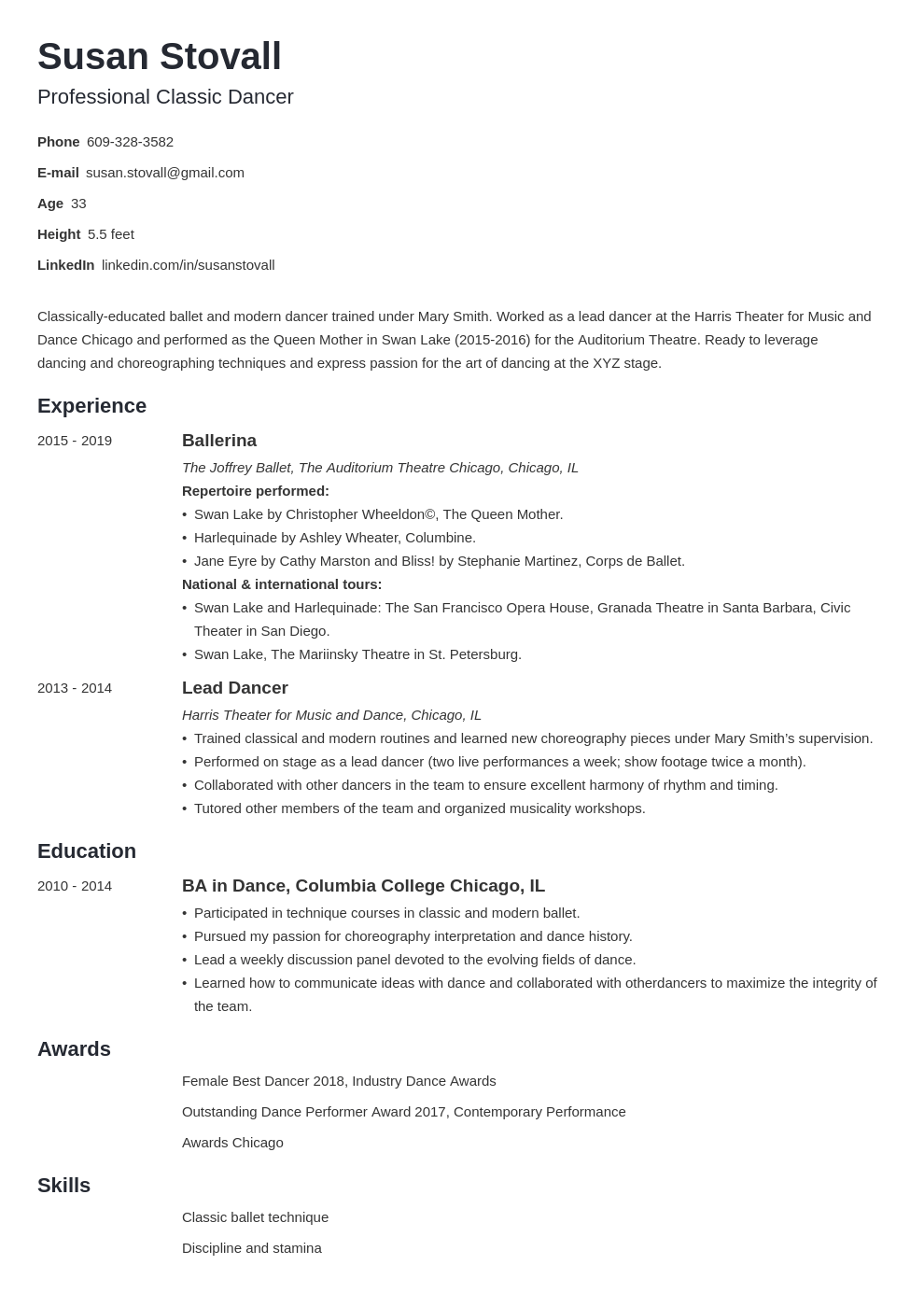 Dance Resume Template (Professional Examples Guide)