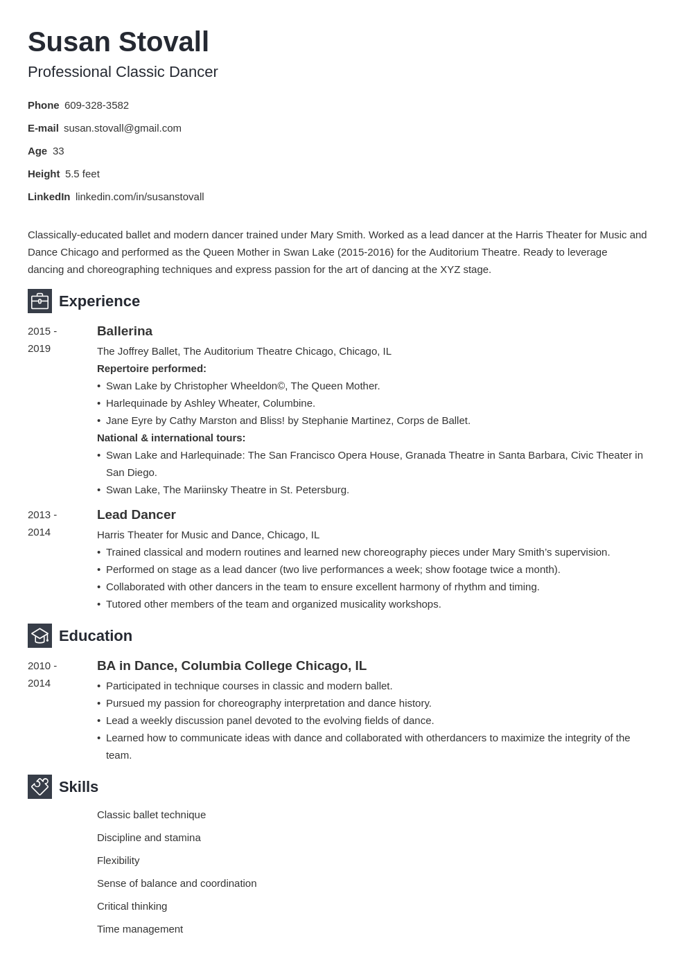 dance resume example template newcast