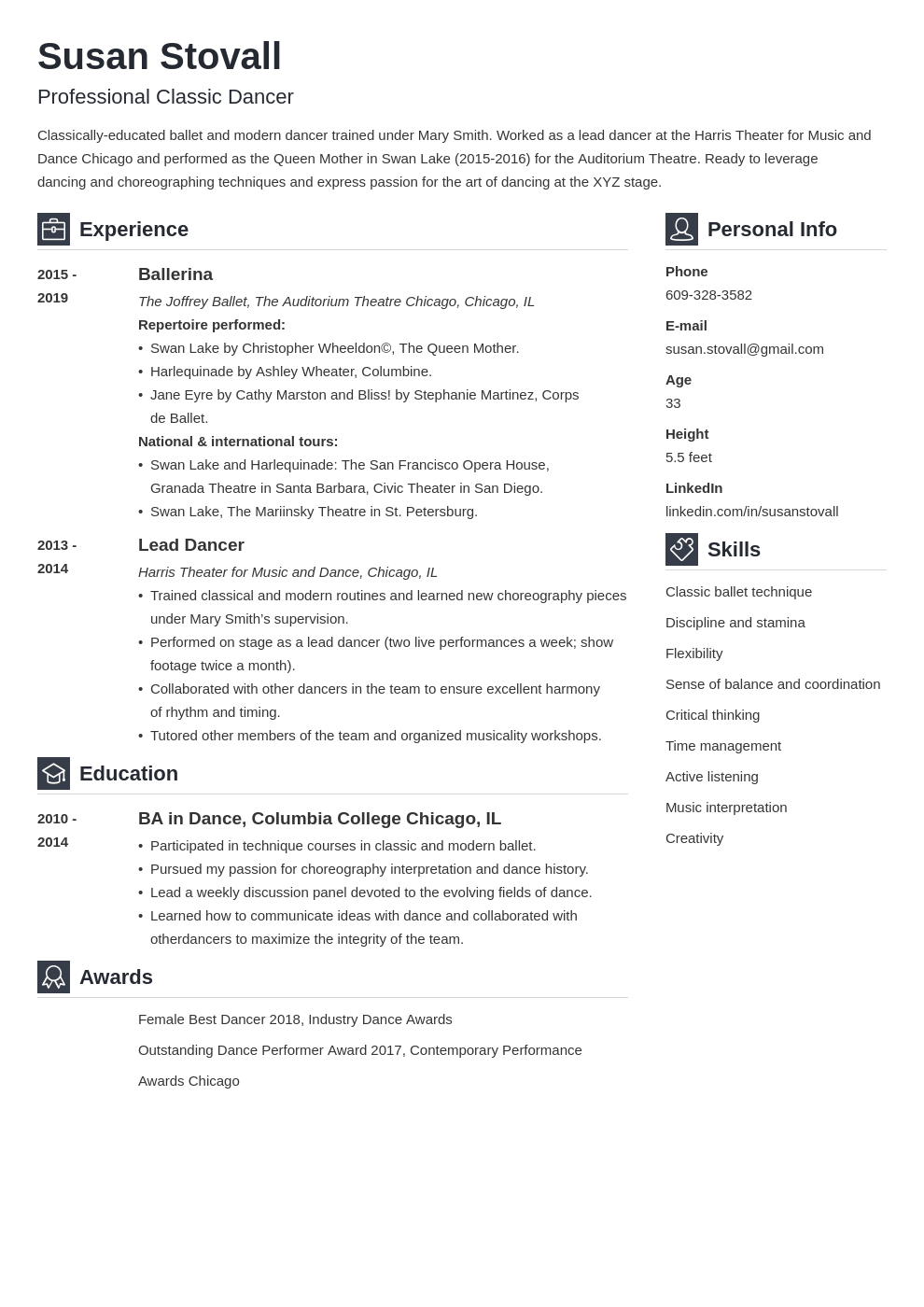 dance resume example template vibes