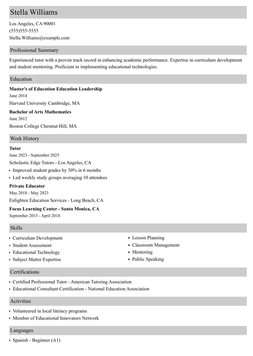 sample resume example