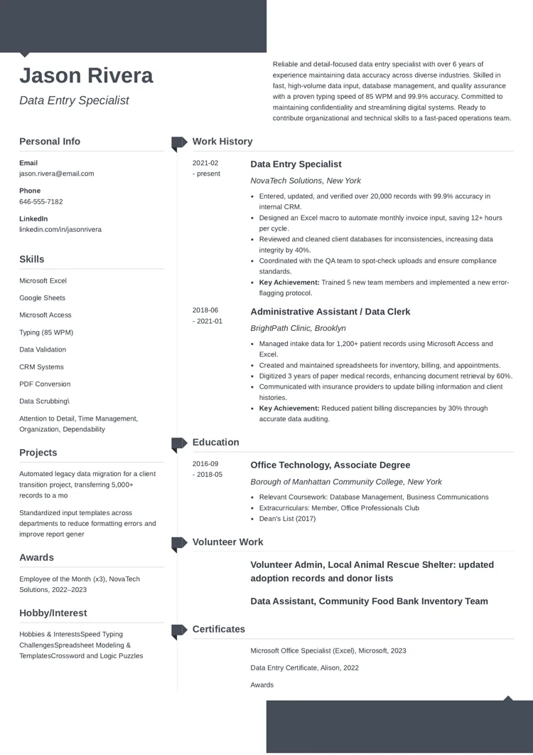 Data Entry Resume Example by zety