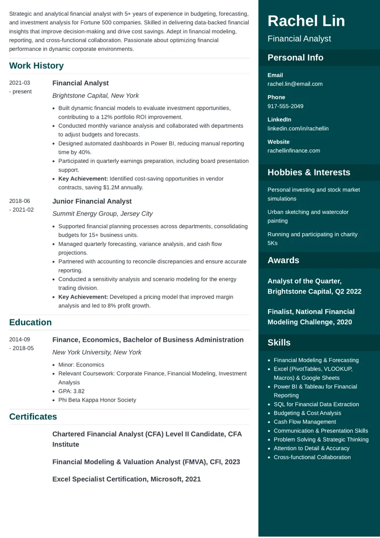 Financial Analyst Resume Example by zety