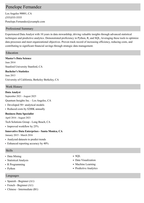 data analyst resume templates