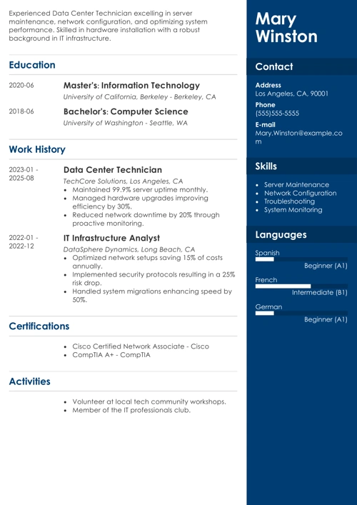 data center technician resume example