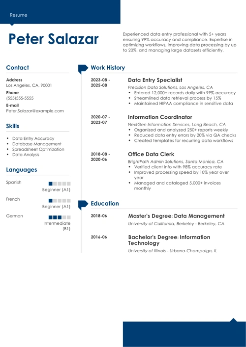Data entry resume example