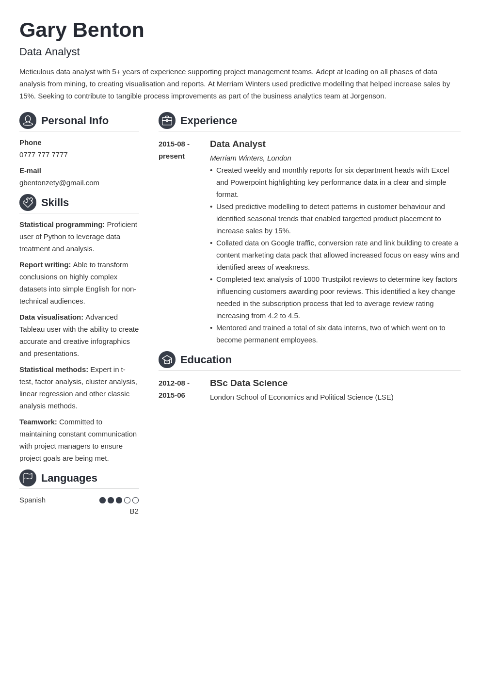 Data Analyst CV Example & Writing Guide for 2024