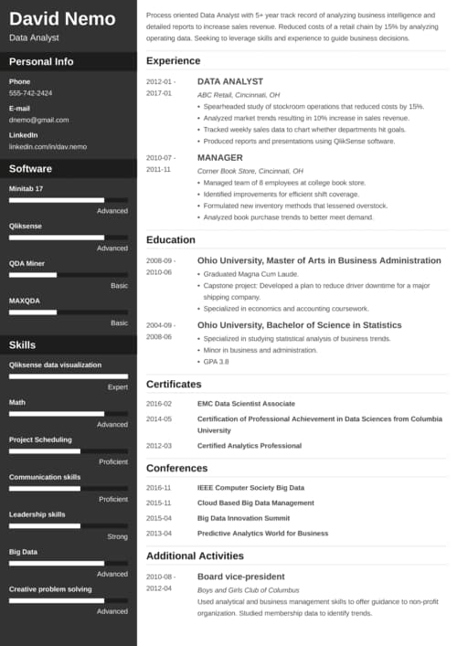 data analyst resume templates