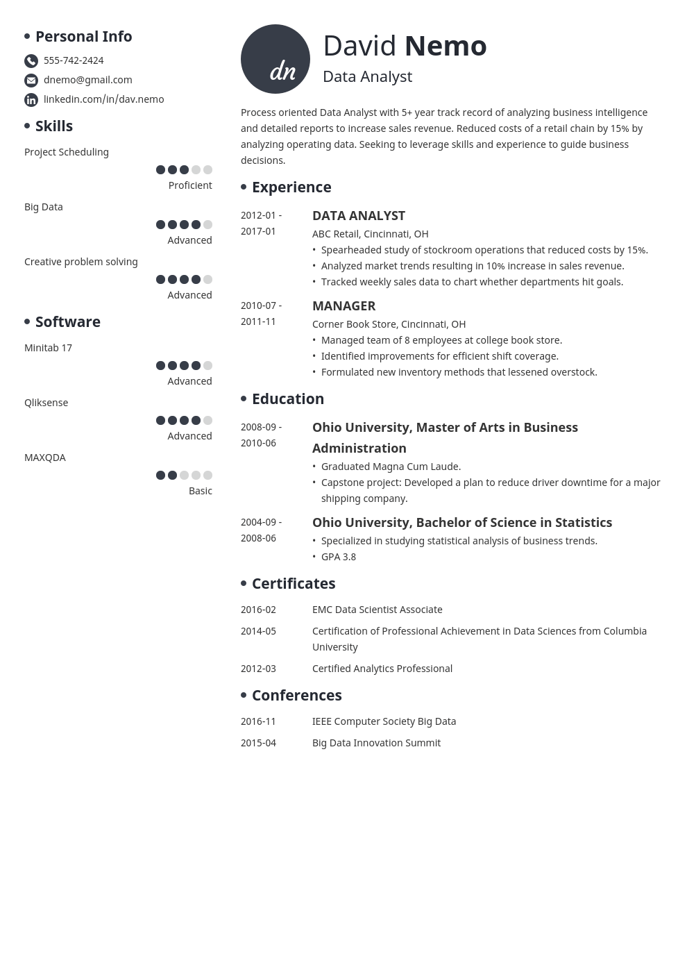 Data Analyst Resume Sample Complete Guide 20 Examples