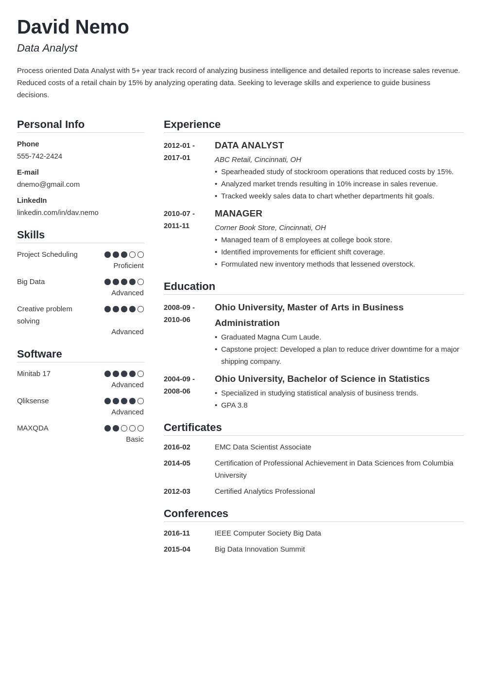 data analyst resume template simple