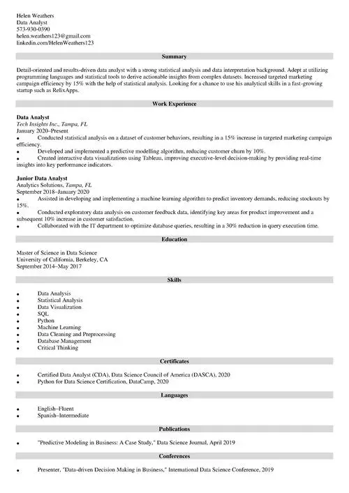 Resume Sample made with Zety Resume Builder