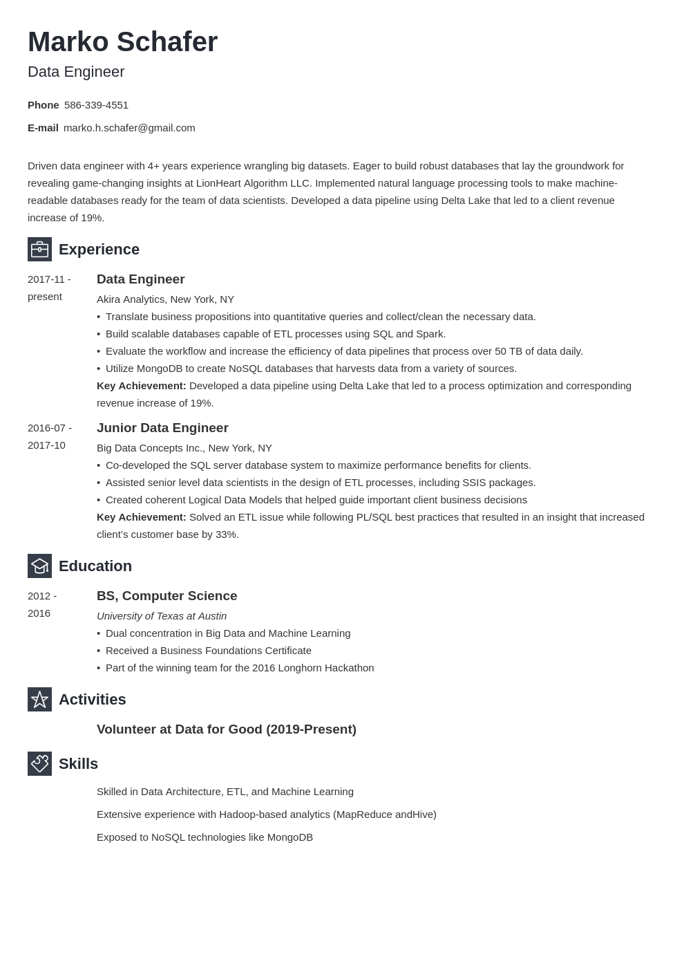 Data Engineer Resume Sample and Guide [20+ Tips]