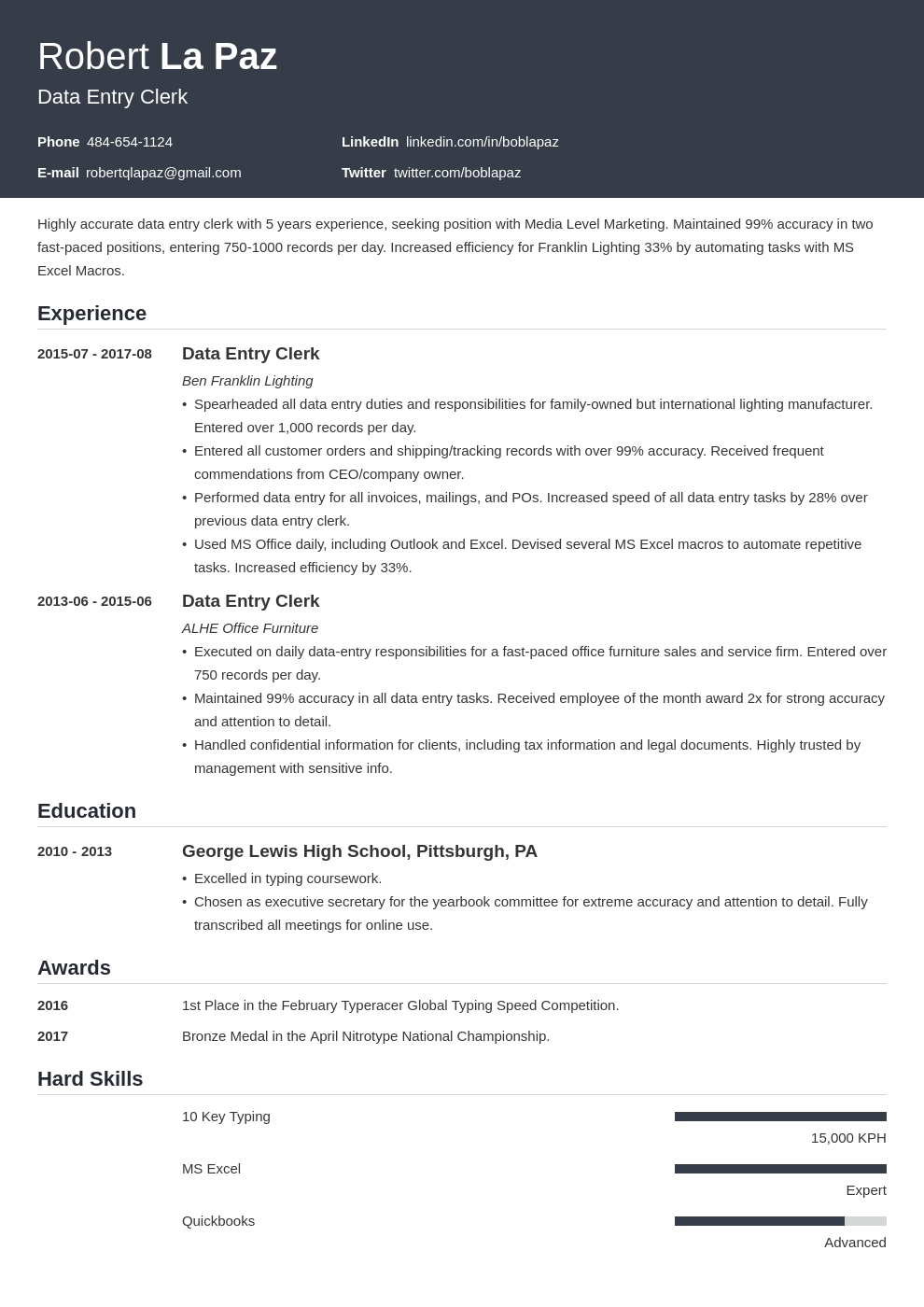 Data Entry Resume Sample Tips On Experience Skills