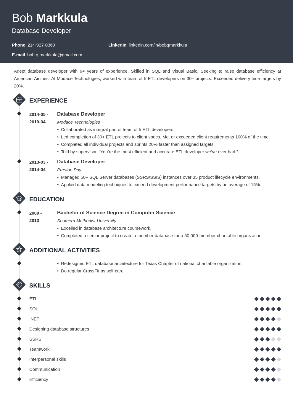 Database Developer Resume Sample & 20+ Tips