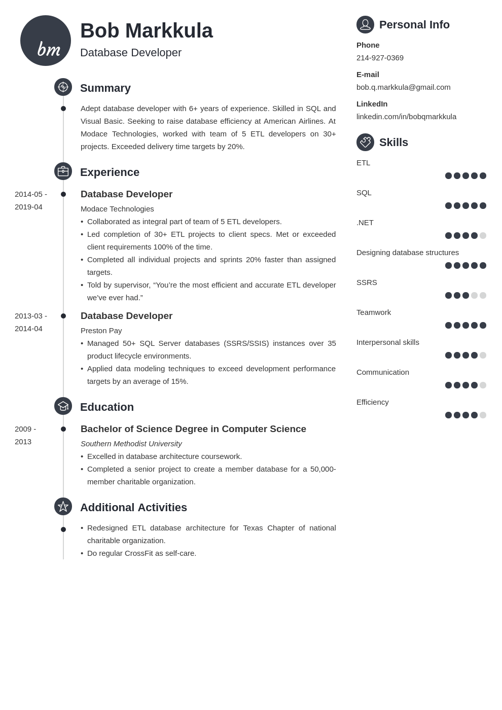 database developer resume example template primo