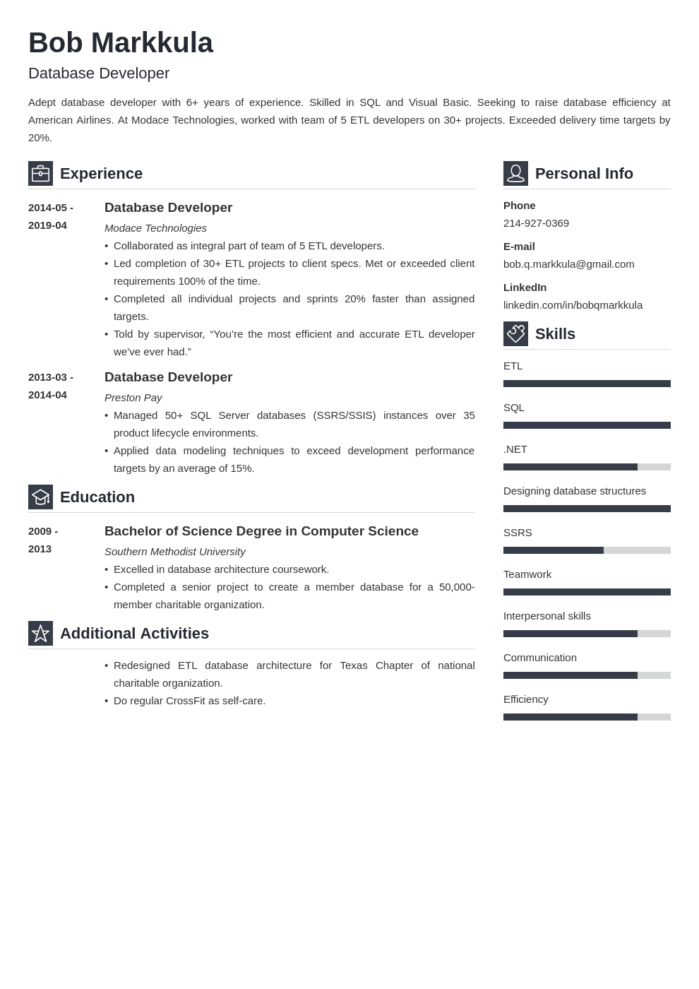 database developer resume example template vibes