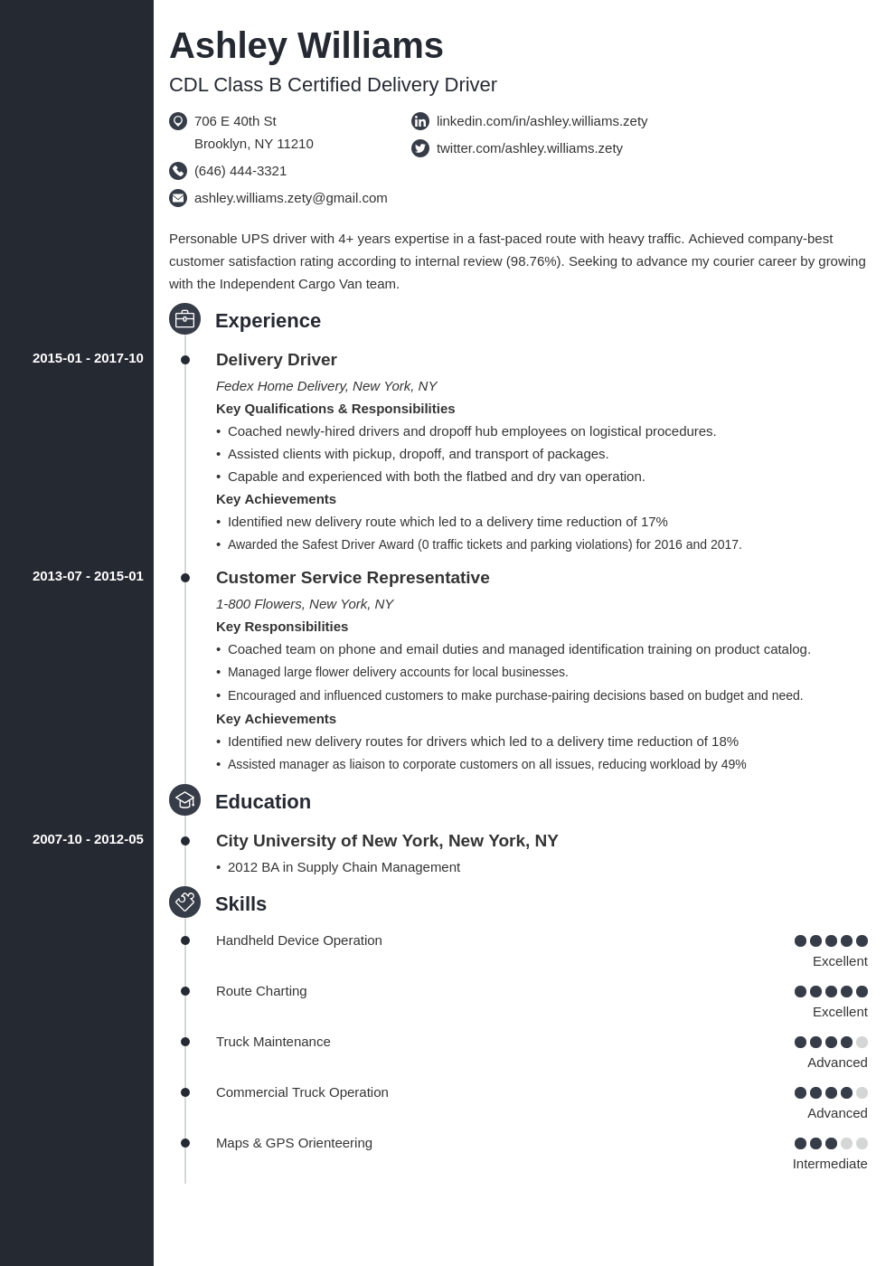 delivery driver resume example template concept
