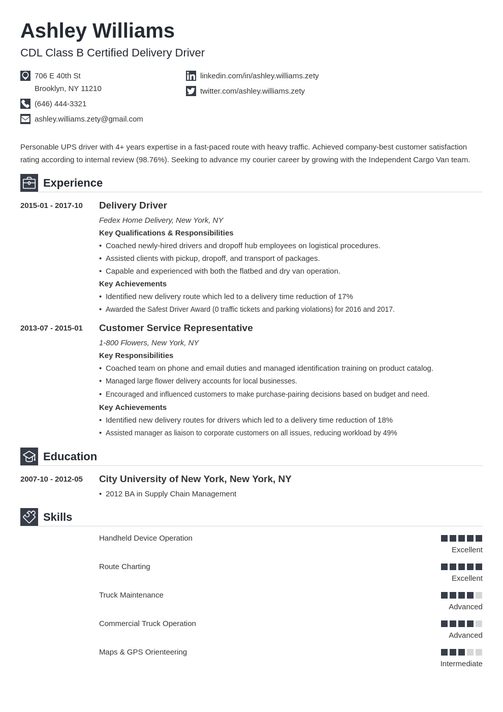 delivery driver resume example template iconic