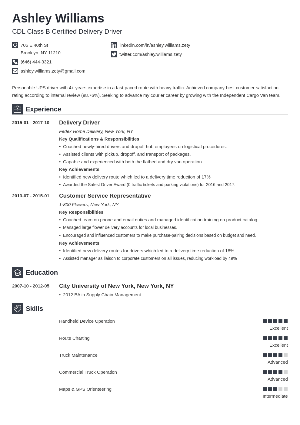 Delivery Driver Resume Sample Objective Skills Duties 