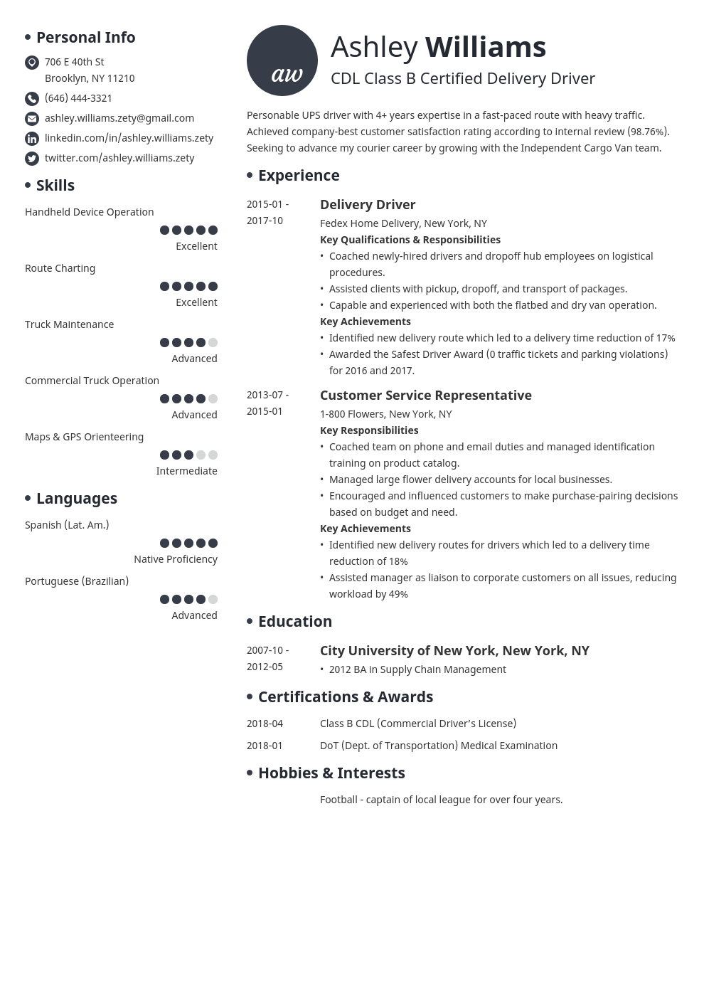 delivery driver resume example template initials