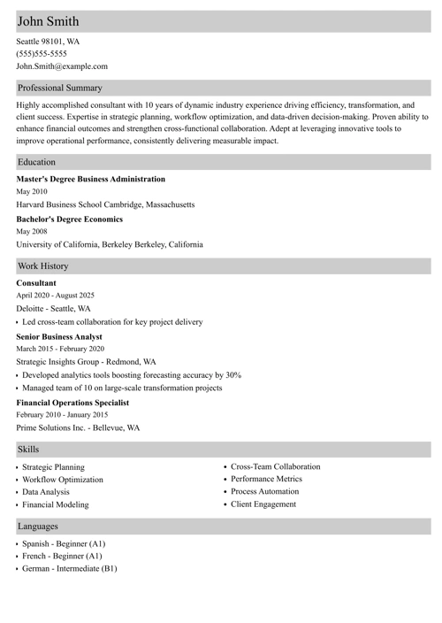 Deloitte resume example