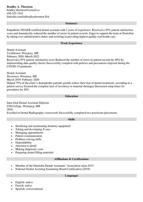 Dental Assistant Resume Template Sample Skills Objective