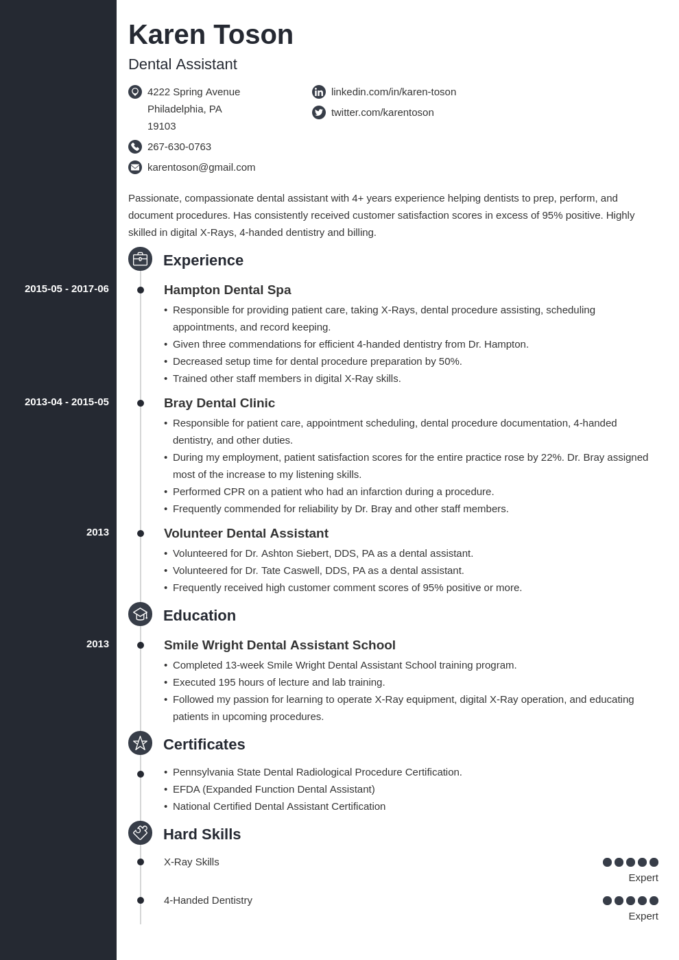 Dental Assistant Resumes Template from cdn-images.zety.com