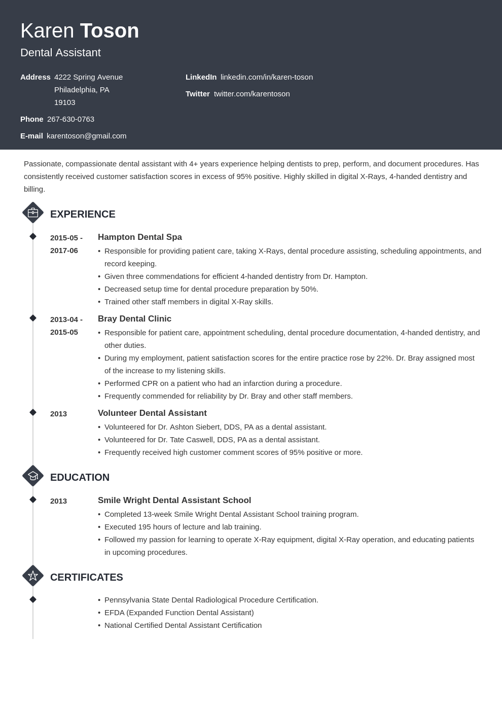 dental assistant resume sample no experience