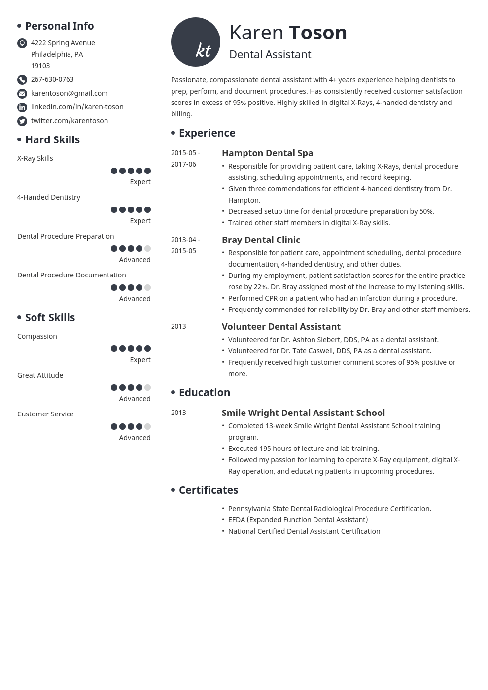 dental assistant resume template initials