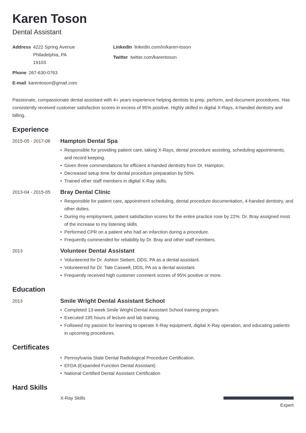 dental assistant resume template