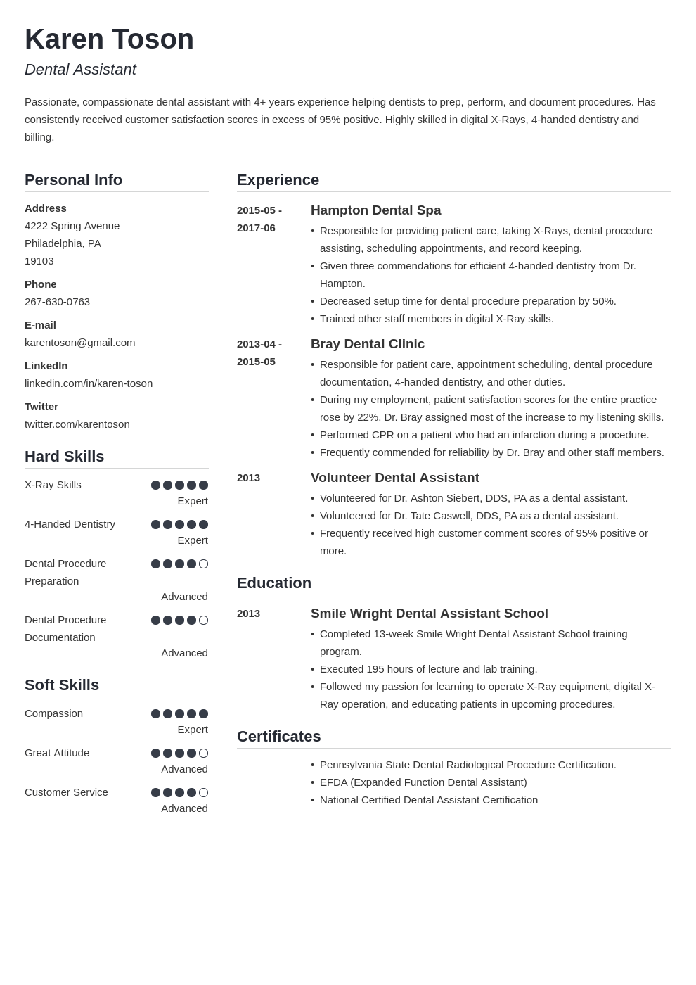 Dental Assistant Resume Objective - Mryn Ism