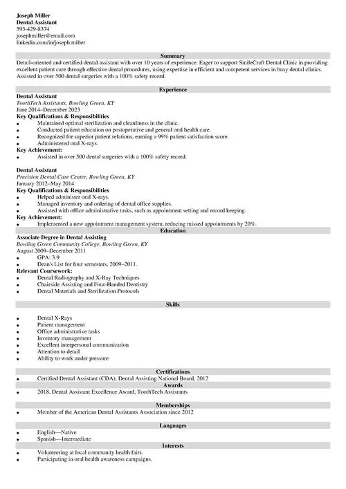 Dental Assistant Resume Example