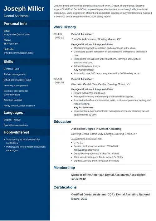 Dental Assistant Resume Example