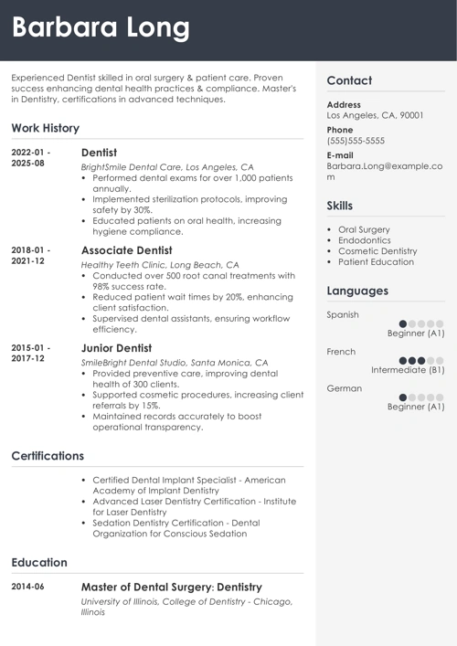 Dentist resume example