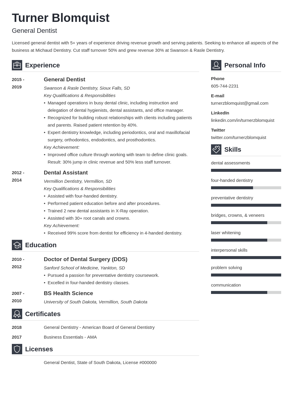 dentist resume example template vibes