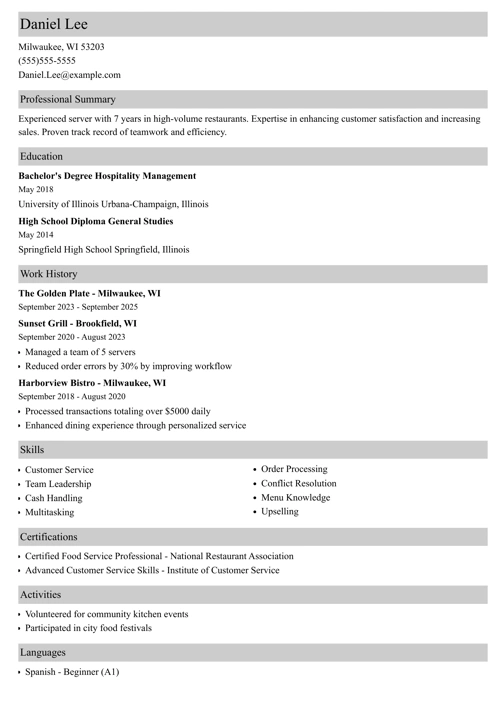 sample resume example