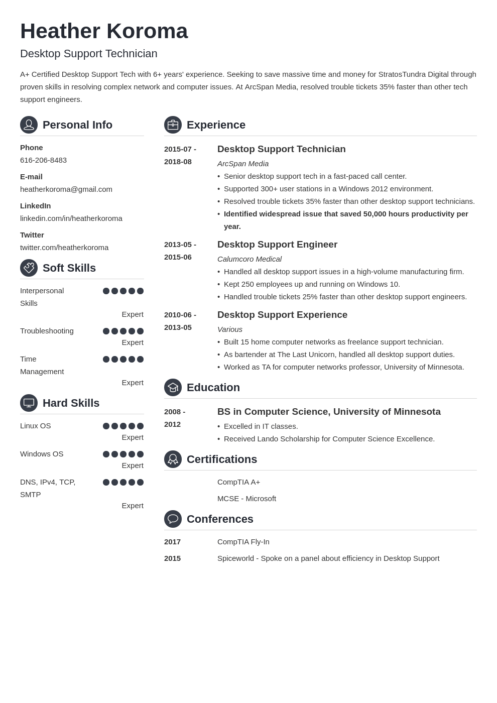 desktop support resume example template crisp