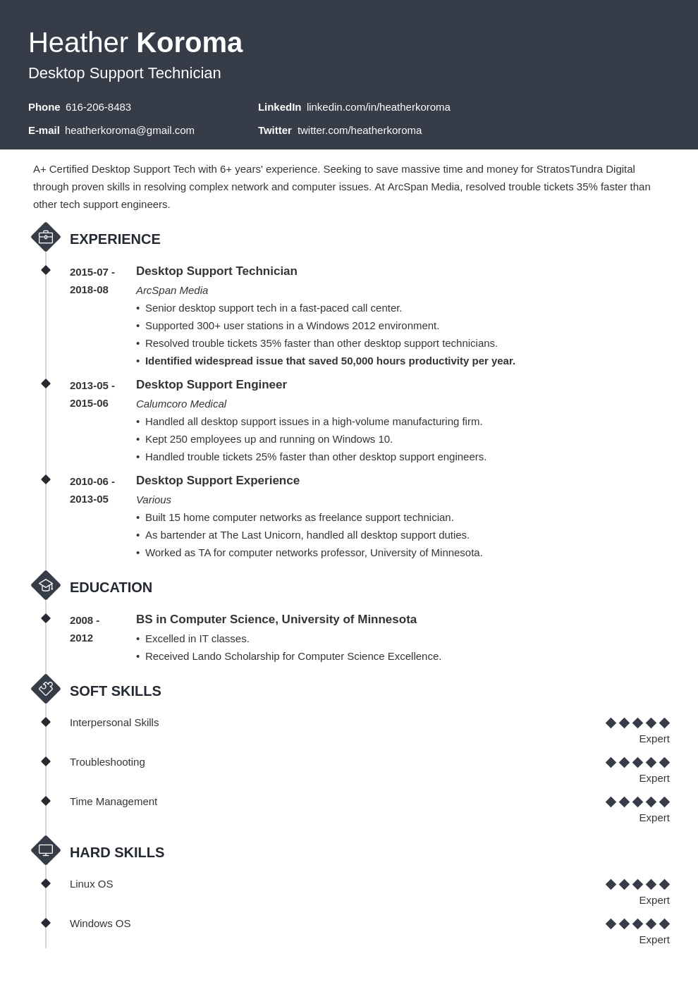 desktop support specialist resume sample