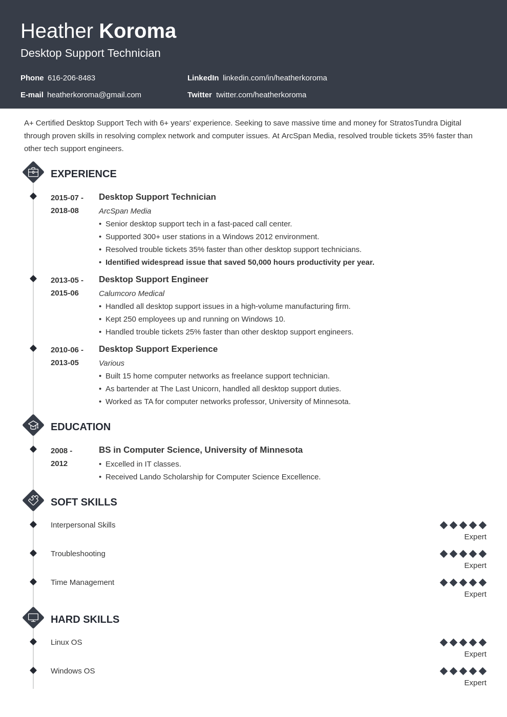 desktop support resume example template diamond